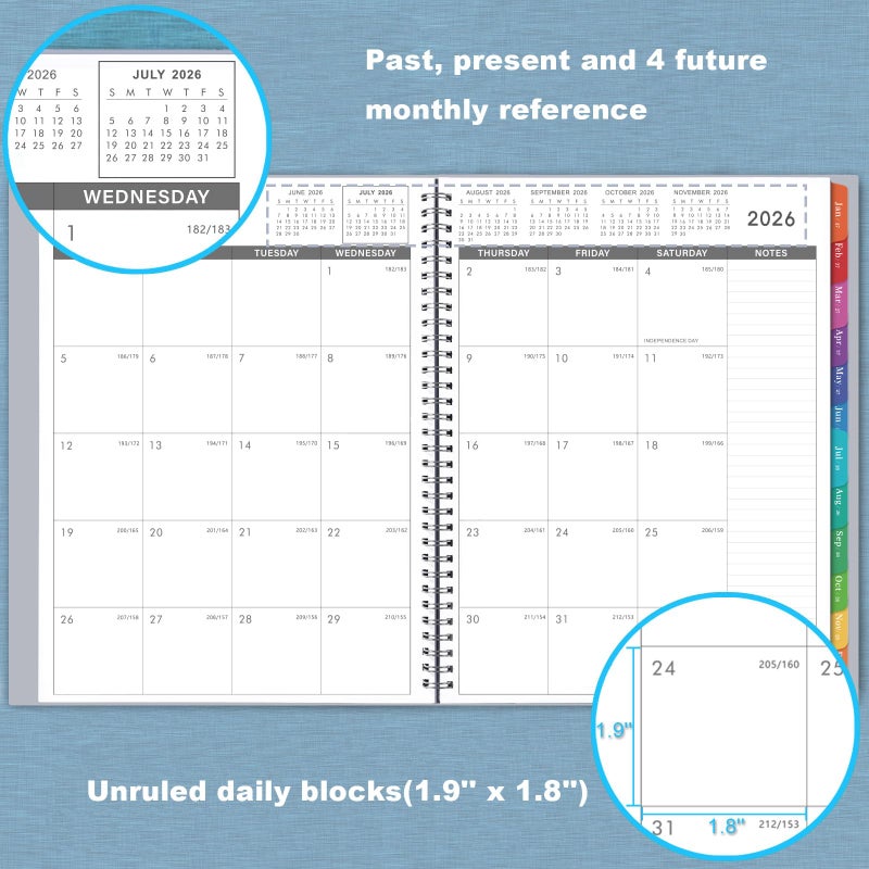 Artfan 2026-2027 Monthly Planner - 2026-2027 Planner/Calendar - JUL 2026 - DEC 2027, 18-Month Planner with Tabs & Pocket & Label, Contacts and Passwords, 9" x 11", Thick Paper, Twin-Wire Binding - Grey by Artfan - Image 3